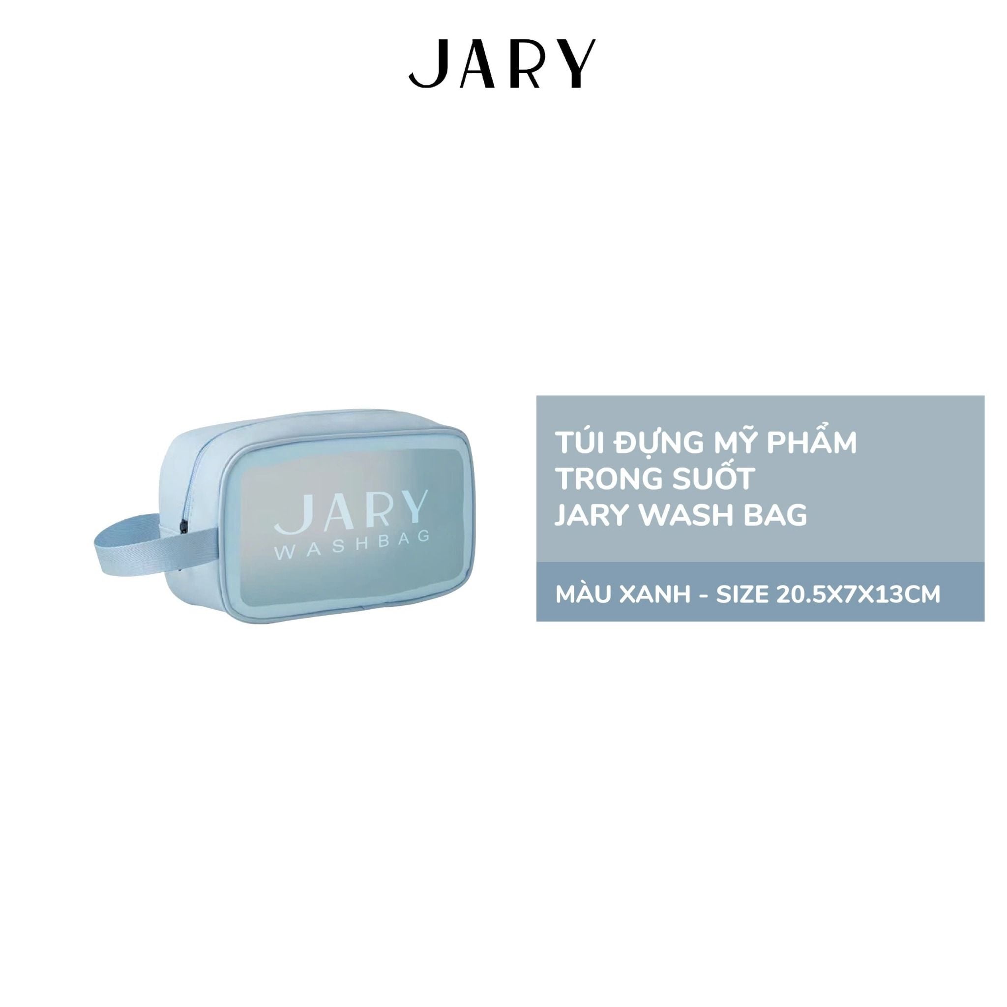 TÚI ĐỰNG MỸ PHẨM TRONG SUỐT JARY WASH BAG - MÀU XANH - SIZE 20.5X7X13