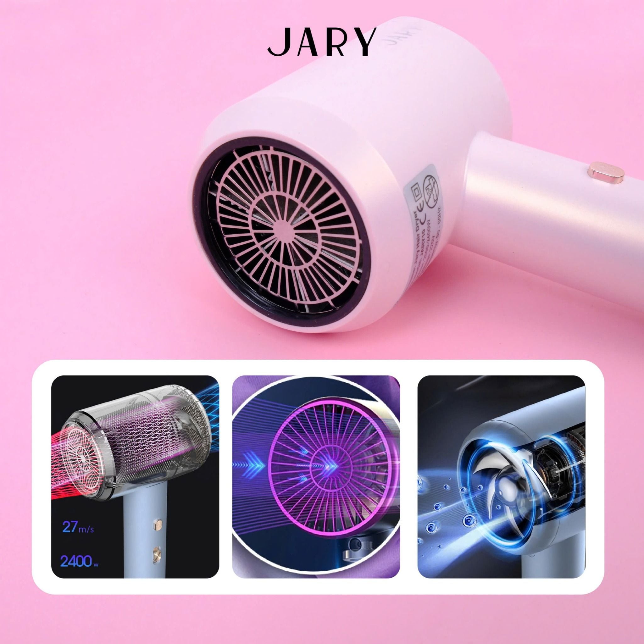 MÁY SẤY TÓC ION ÂM JARY HAIR DRYER - TONE HỒNG