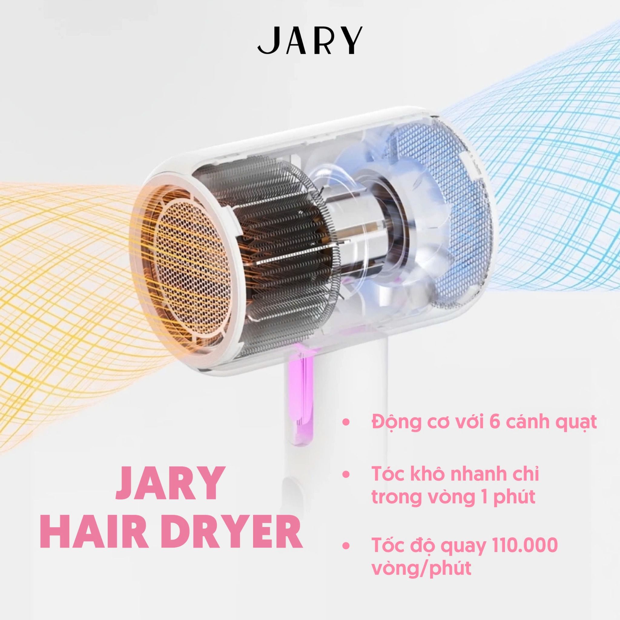 MÁY SẤY TÓC ION ÂM JARY HAIR DRYER - TONE TRẮNG