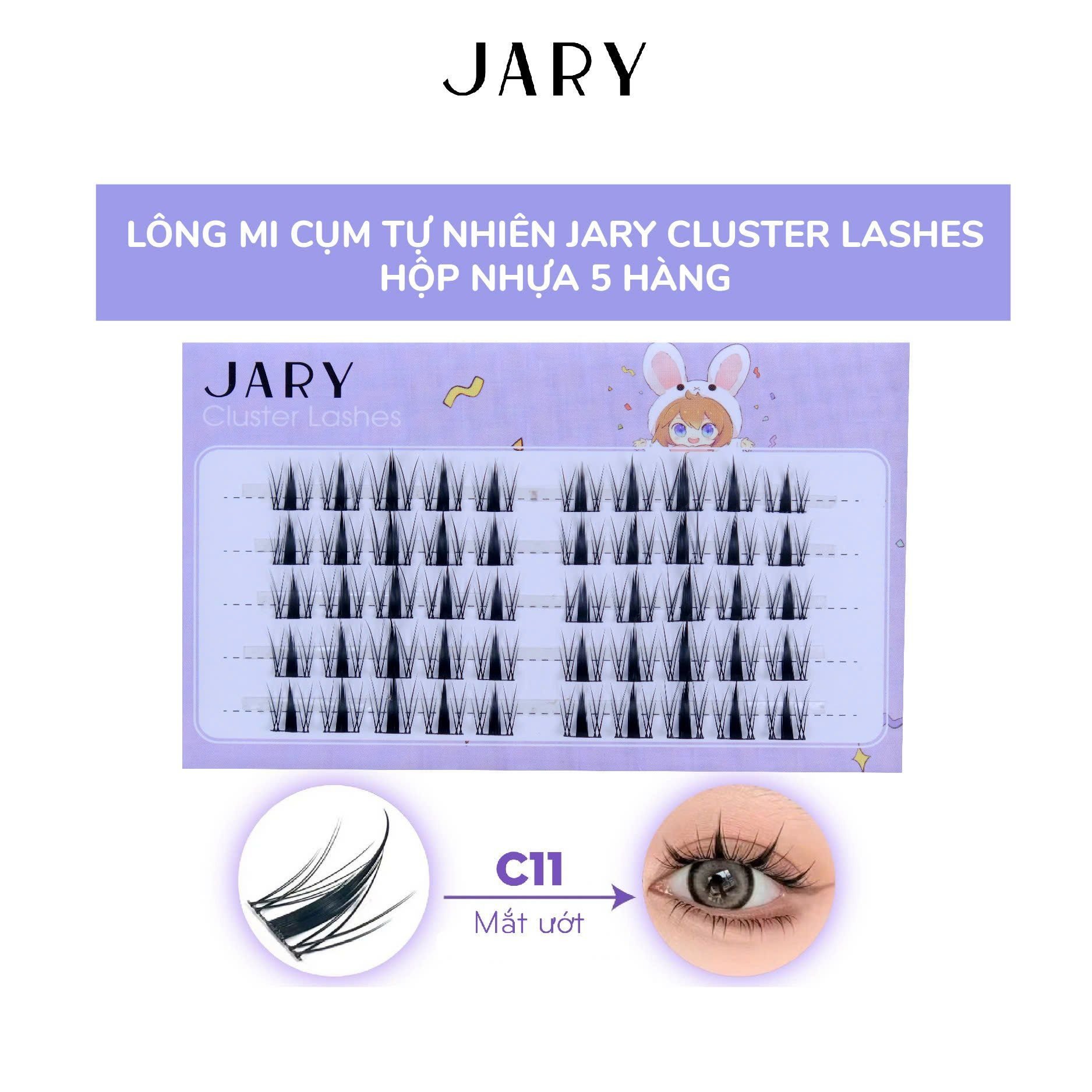 LÔNG MI CỤM TỰ NHIÊN JARY CLUSTER LASHES HỘP NHỰA 5 HÀNG - C11 MẮT ƯỚT