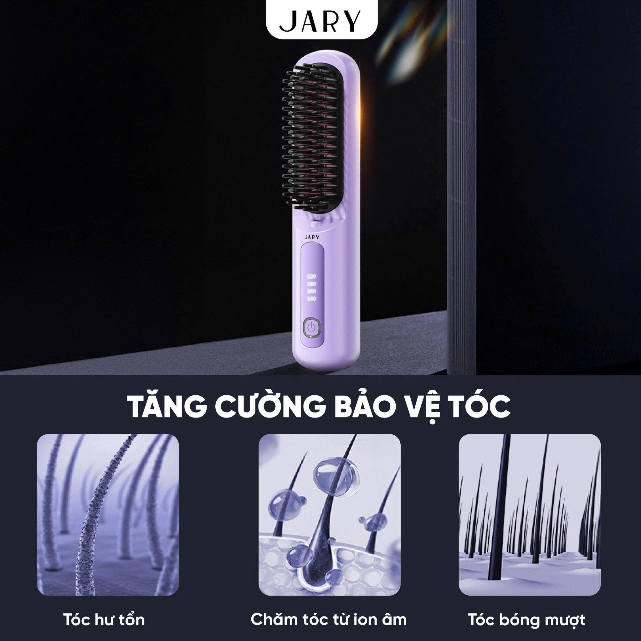 LƯỢC ĐIỆN CHẢI TÓC KHÔNG DÂY ION ÂM JARY ION ELECTRIC HAIR COMB - MÀU TRẮNG