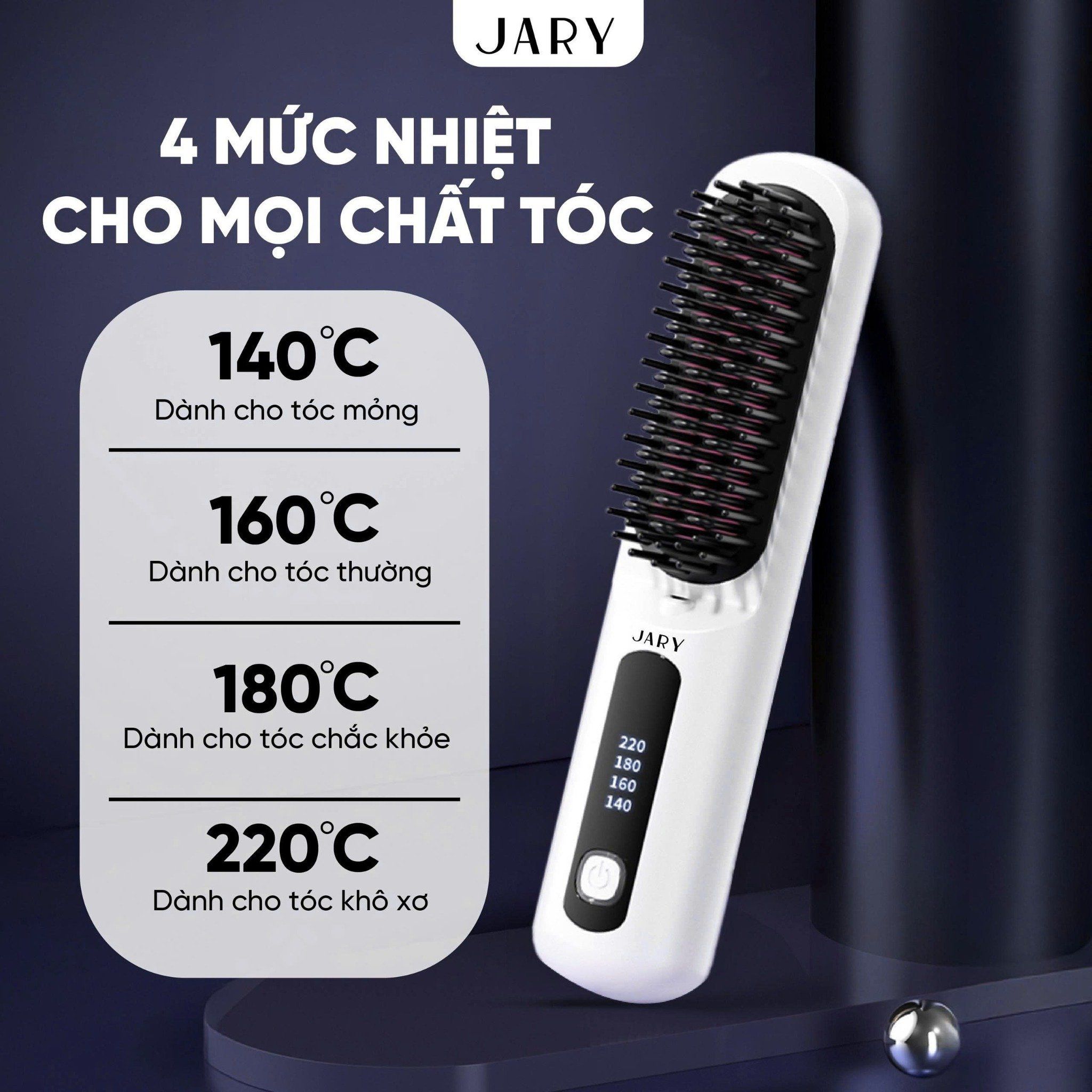 LƯỢC ĐIỆN CHẢI TÓC KHÔNG DÂY ION ÂM JARY ION ELECTRIC HAIR COMB - MÀU TRẮNG