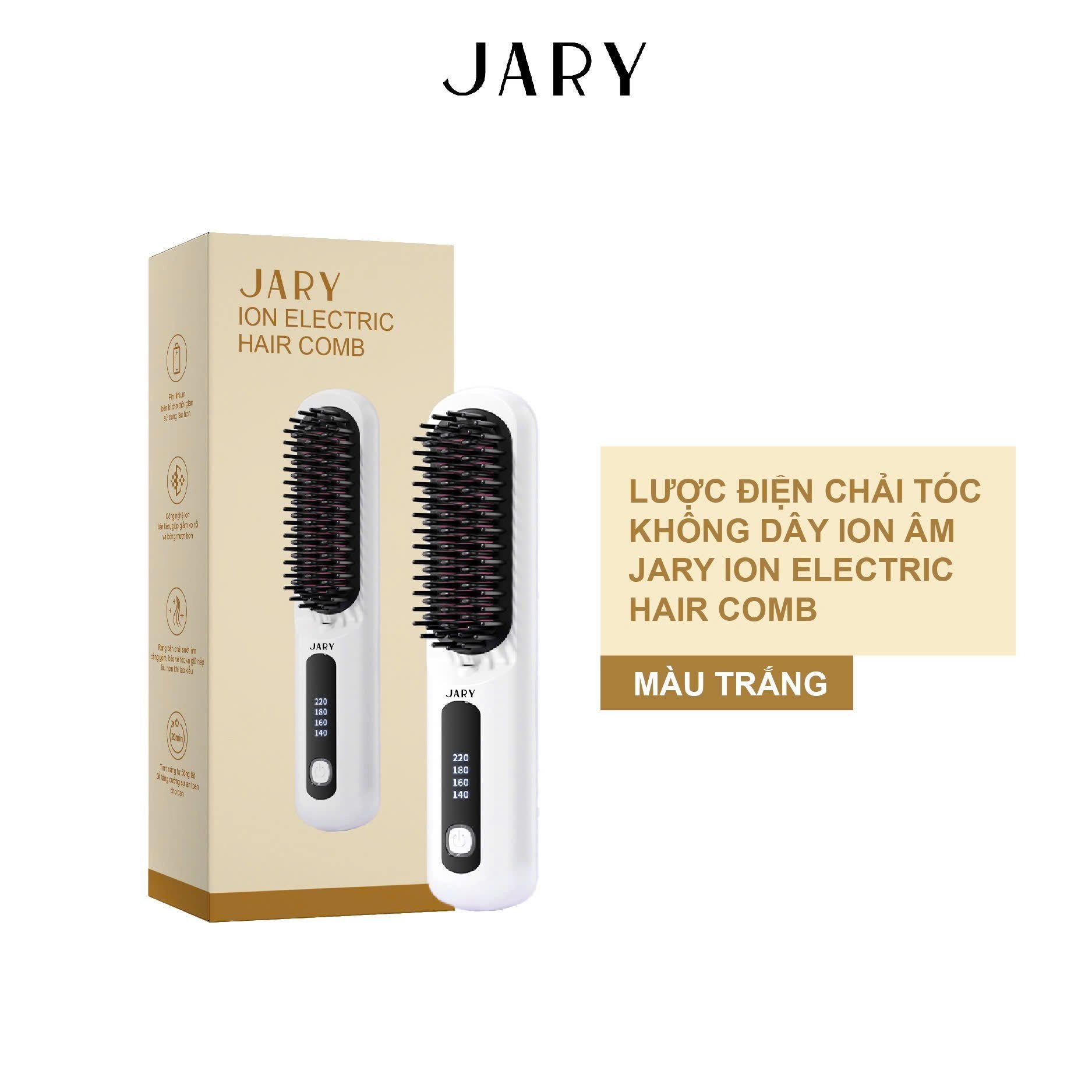 LƯỢC ĐIỆN CHẢI TÓC KHÔNG DÂY ION ÂM JARY ION ELECTRIC HAIR COMB - MÀU TRẮNG