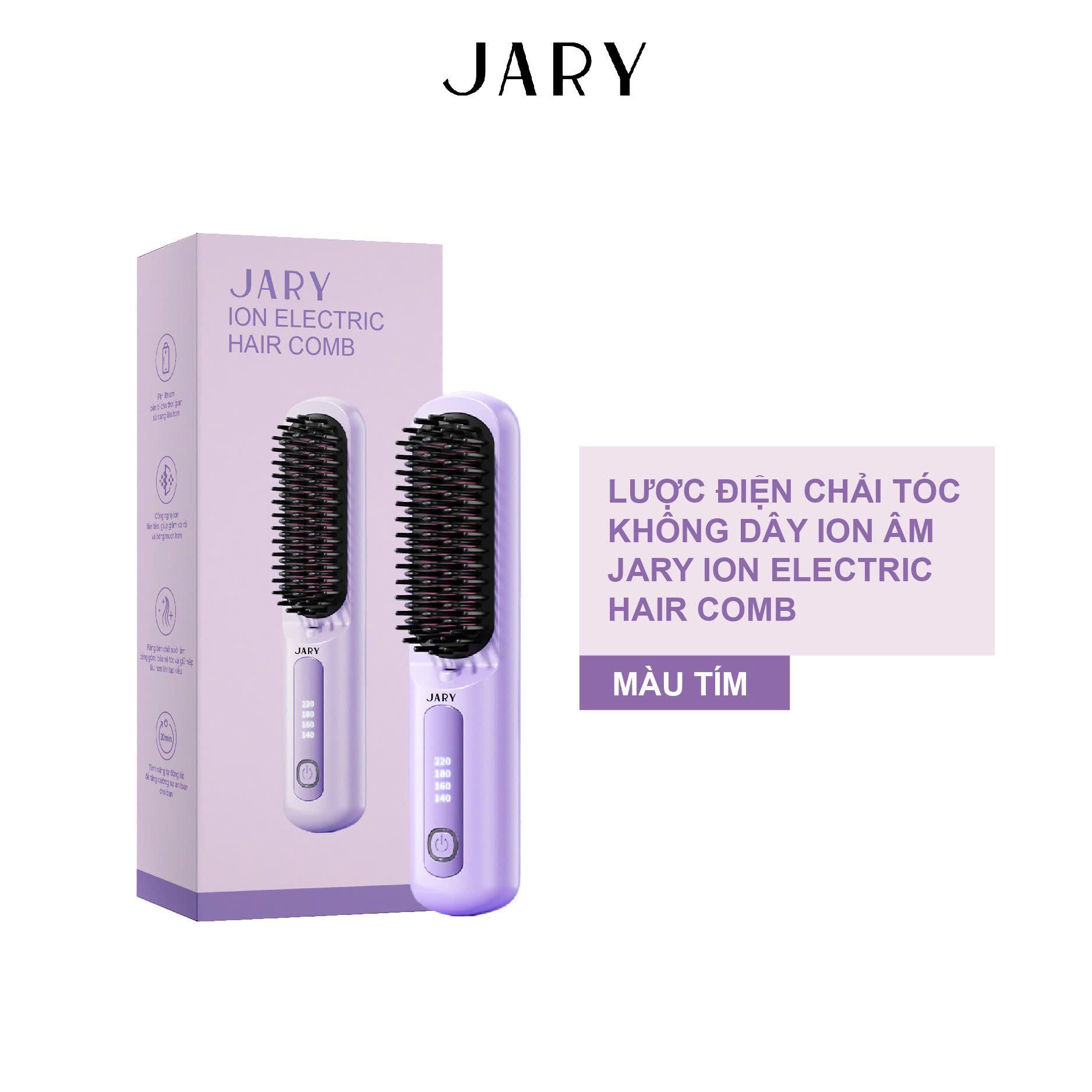 LƯỢC ĐIỆN CHẢI TÓC KHÔNG DÂY ION ÂM JARY ION ELECTRIC HAIR COMB - MÀU TÍM