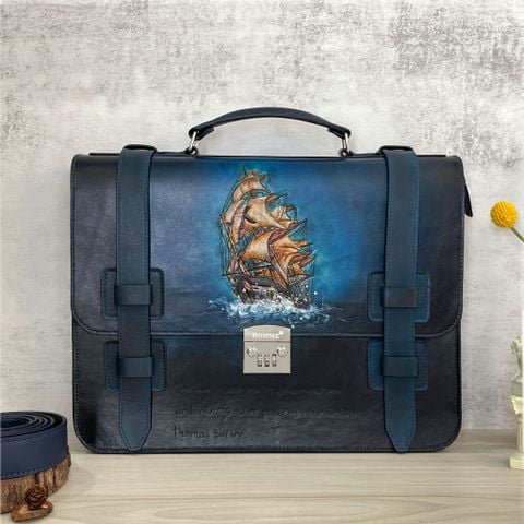  Cặp Da Thủ Công Homme Handcrafted-carved Briefcase - version Senza intoppi Cao Cấp 