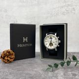  Đồng hồ HERITOR Winston Automatic White Dial Black Leather Men's Watch 