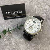  Đồng hồ HERITOR Winston Automatic White Dial Black Leather Men's Watch 