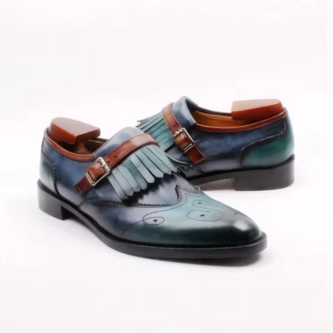  [HÀNG ORDER] Homme Novara - Round Toe Full Brogues Cut-Outs Tassels Buckles Loafer 