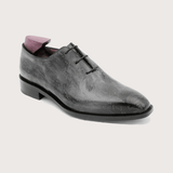 [HÀNG ORDER] Homme Pordenone Handcrafted Carved Whole Cut Oxford - Square Toe, Gray Full-Grain Calf Leather 