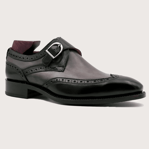  [HÀNG ORDER] Homme Gorizia Handcrafted Double Monk Straps - Square Toe, Patina Gray & Black Calf Leather 