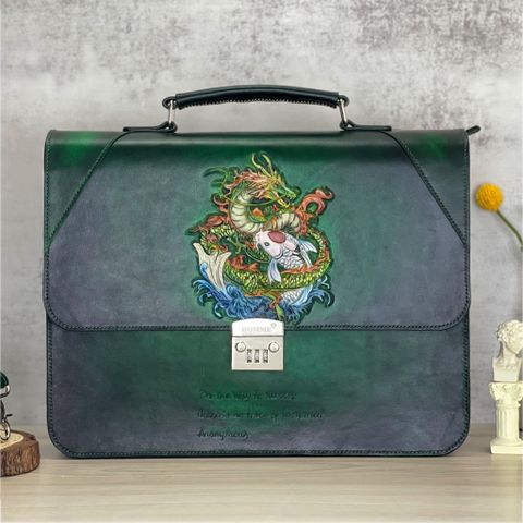 Cặp Da Thủ Công Homme Handcrafted-carved Briefcase - version Carpa drago Cao Cấp 