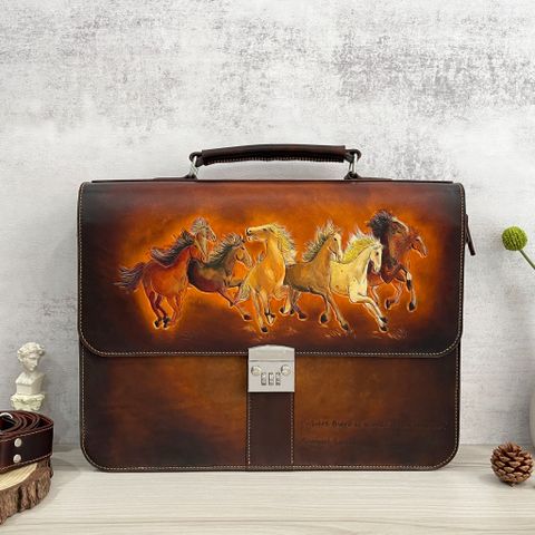  Cặp Da Thủ Công Homme Handcrafted-carved Briefcase - version Riuscito Cao Cấp 