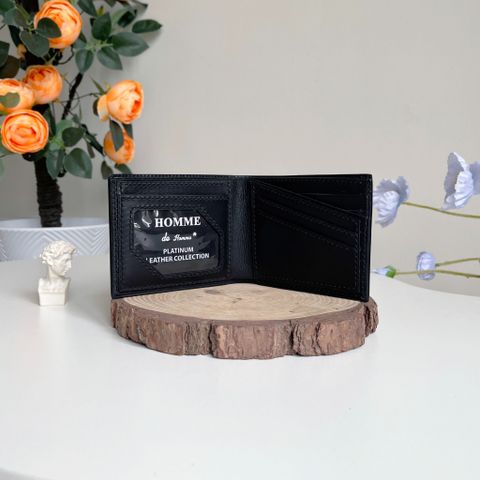  Ví da nam Homme Messina -Handmade shell cordovan black leather wallet 