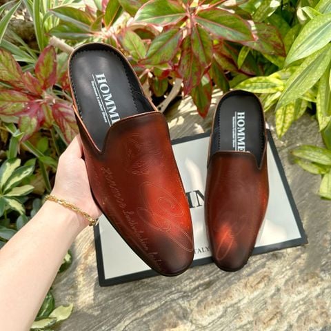  [HÀNG ORDER] Giày sục Homme Rovereto - Handcrafted Vintage Engraved Mule Loafers 