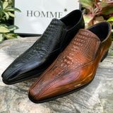  [HÀNG ORDER] Homme Crotone - Pointed Toe Loafers With Crocodile Pattern 