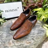  [HÀNG ORDER] Homme Crotone - Pointed Toe Loafers With Crocodile Pattern 