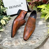  [HÀNG ORDER] Homme Crotone - Pointed Toe Loafers With Crocodile Pattern 