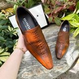  [HÀNG ORDER] Homme Crotone - Pointed Toe Loafers With Crocodile Pattern 