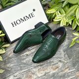  [HÀNG ORDER] Homme Crotone - Pointed Toe Loafers With Crocodile Pattern 