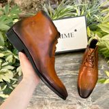  [HÀNG ORDER] Homme Salerno Burnished Brogue Ankle Boot - Tan Calfskin Leather 