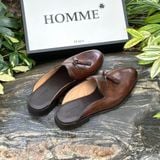  [HÀNG ORDER] Homme Biella - Classic Polished Leather Mules In Brown Calfskin 