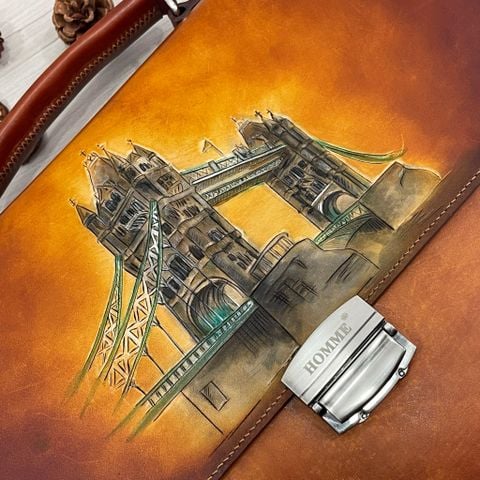 Cặp da điêu khắc Homme Handcrafted-carved Briefcase - version Tower Bridge, London 