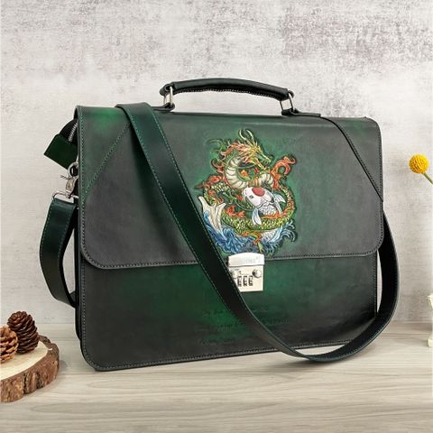  Cặp Da Thủ Công Homme Handcrafted-carved Briefcase - version Carpa drago Cao Cấp 