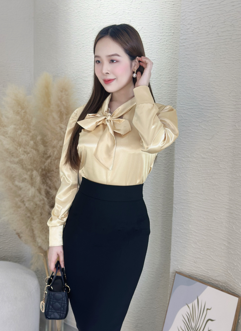  Áo Nơ Cổ Lụa Mango 
