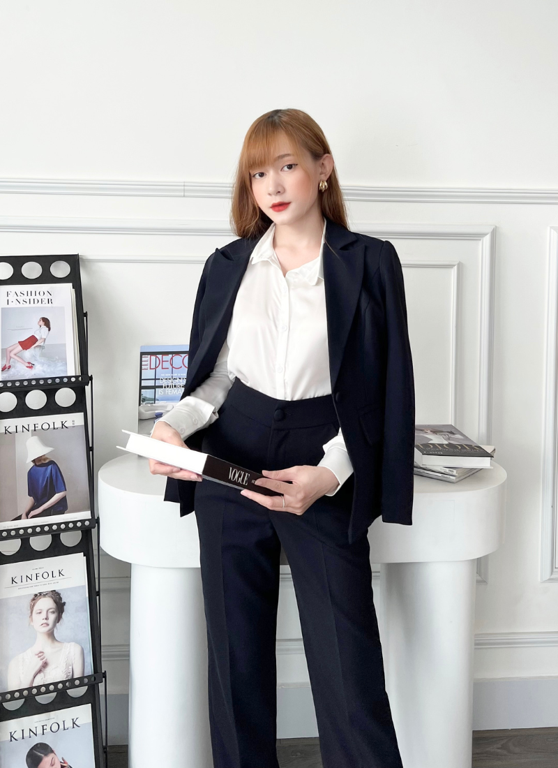  Bộ Áo Vest Nữ 1 Nút Vạt Vuông & Quần Suông 