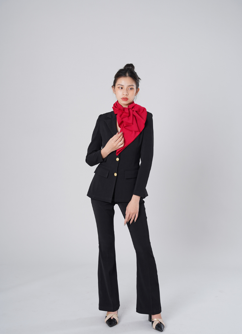  Bộ Áo Vest Nữ 3 Nút & Quần Loe Đen 