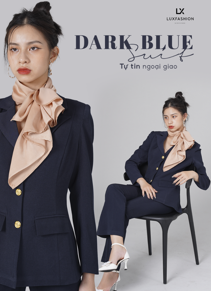  Bộ Áo Vest Nữ 3 Nút & Quần Loe Xanh 