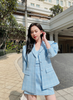 Áo Blazer Nữ Tay Lỡ + Váy Caro Xanh Biển