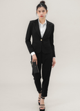  Áo Vest Nữ Ngắn 1 Nút Quần Tây Ôm Bố Linen Cao Cấp - Màu Đen 