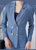 Bộ Áo Vest Nữ 4 Nút & Váy Chân Bèo Xanh Jean 