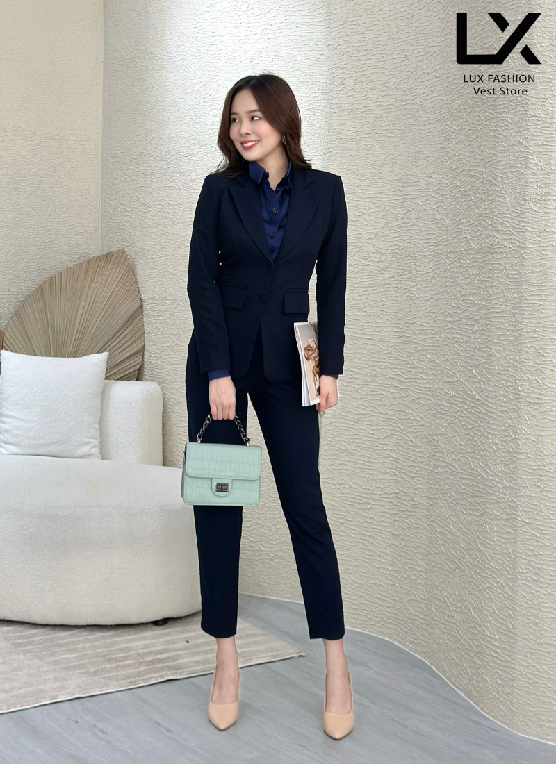  Bộ Áo Vest Nữ 2 Nút Vạt Tròn & Quần Ống Côn 