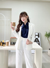 Bộ Áo Vest Nữ 1 Nút Vạt Vuông & Quần Suông Trắng