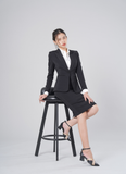  Bộ Áo Vest Nữ 1 Nút Vạt Tròn & Váy Bút Chì Đen 