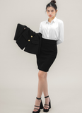  Áo Vest Nữ 2 Nút Vạt Vuông & Váy Ngắn Ôm - Màu Đen 