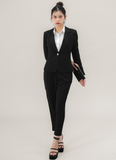  Áo Vest Nữ Ngắn 1 Nút Quần Tây Ôm Bố Linen Cao Cấp - Màu Đen 