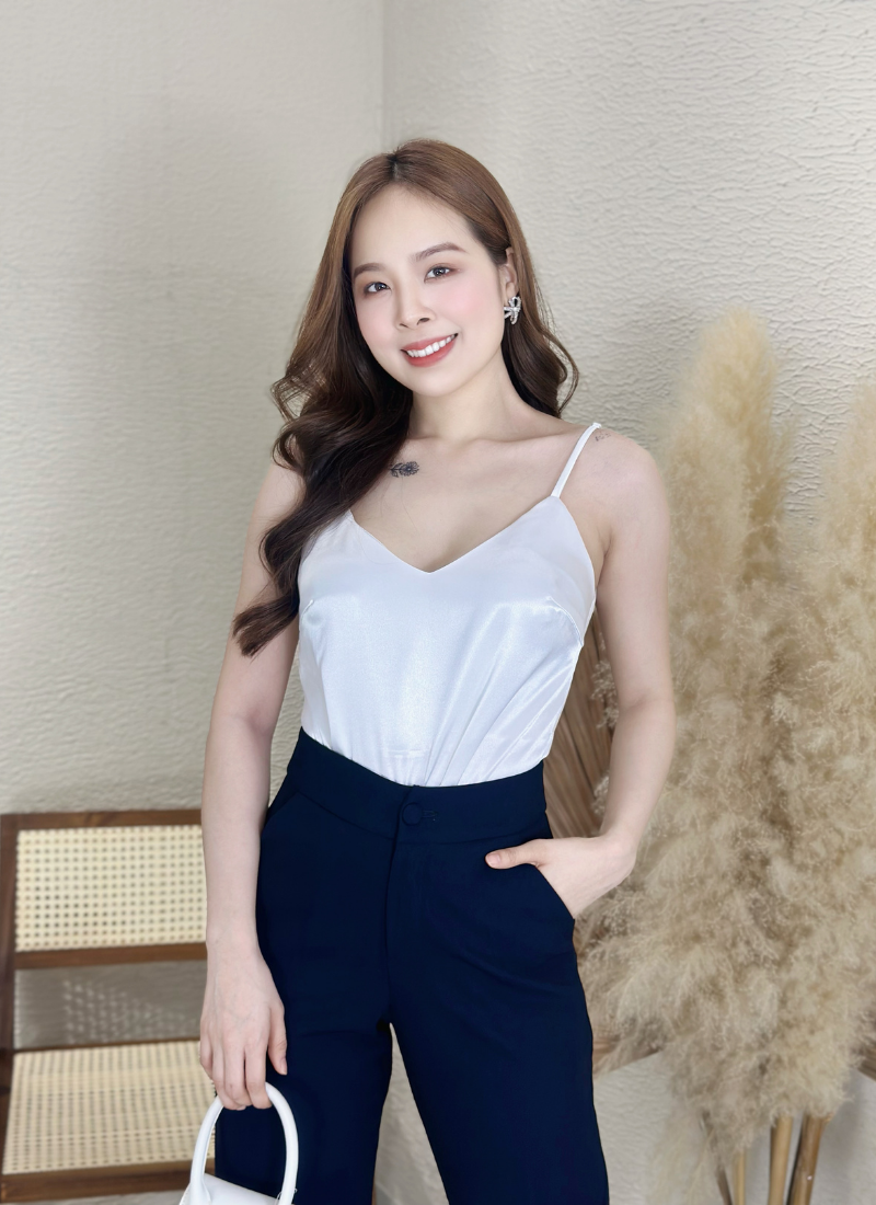  Áo 2 Dây Cổ Tim Lụa Mango 