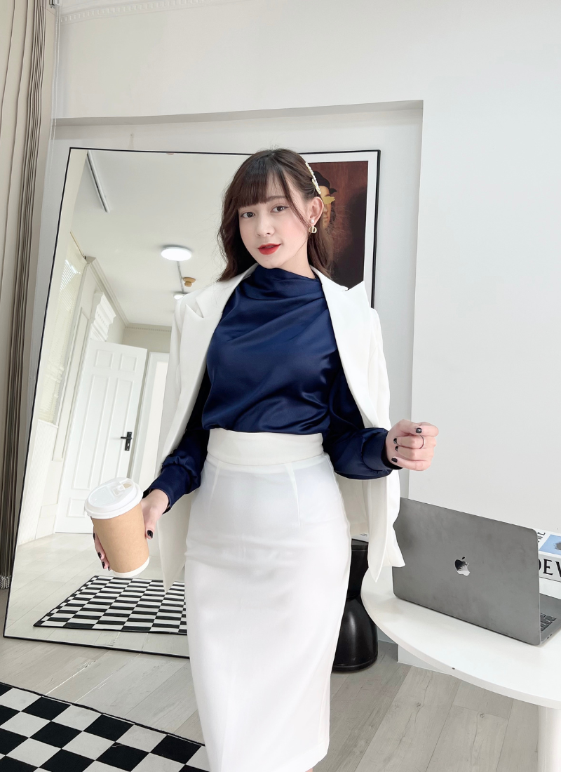  Bộ Áo Vest Nữ 1 Nút Vạt Vuông & Váy Bút Chì 