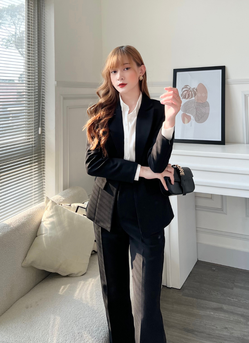  Bộ Áo Vest Nữ 1 Nút Vạt Vuông & Quần Suông 