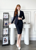  Bộ Áo Vest Nữ 1 Nút Vạt Vuông & Váy Bút Chì 
