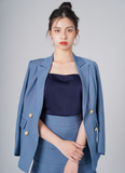  Bộ Áo Vest Nữ 4 Nút & Váy Chân Bèo Xanh Jean 
