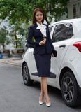  Bộ Áo Vest Nữ 1 Nút Vạt Tròn & Váy Bút Chì Xanh Đen 