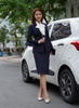 Bộ Áo Vest Nữ 1 Nút Vạt Tròn & Váy Bút Chì Xanh Đen