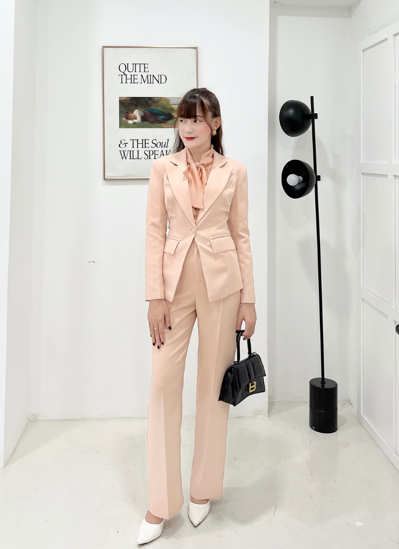  Bộ Áo Vest Nữ 1 Nút Vạt Vuông & Quần Suông 
