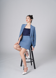  Bộ Áo Vest Nữ 4 Nút & Váy Chân Bèo Xanh Jean 