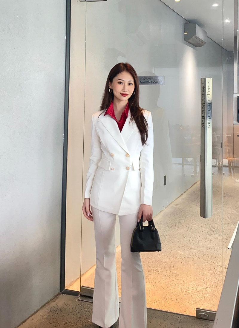  Bộ Áo Vest Nữ 4 Nút & Quần Loe 