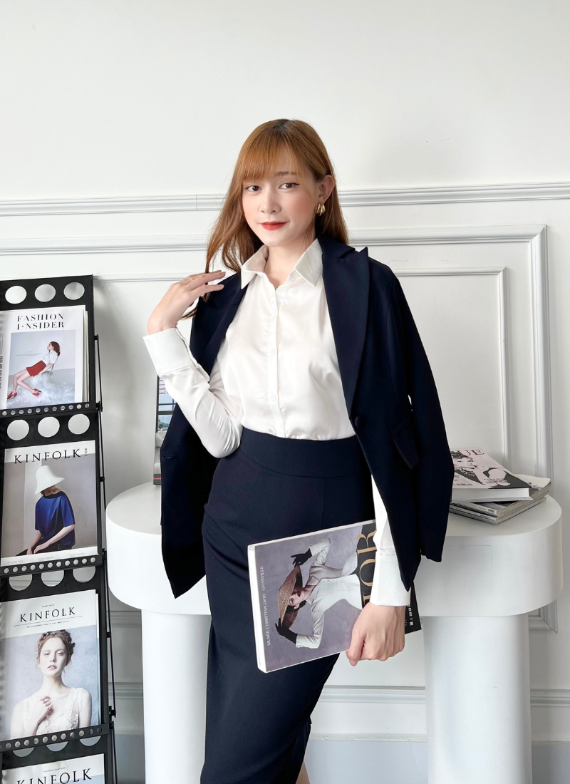  Bộ Áo Vest Nữ 1 Nút Vạt Vuông & Váy Bút Chì 